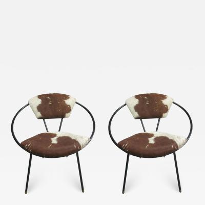 Jean Roy re Pair of French Mid Century Modern Cowhide Lounge Chairs Spirit of Jean Roye re