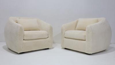Jean Roy re Pair of Jean Royere Style Polar Lounge Chairs in Holly Hunt Great Plains
