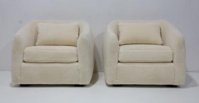 Jean Roy re Pair of Jean Royere Style Polar Lounge Chairs in Holly Hunt Great Plains