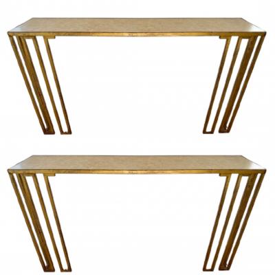 Jean Roy re Rare Pair of Creneaux Console Tables