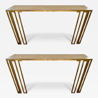 Jean Roy re Rare Pair of Creneaux Console Tables
