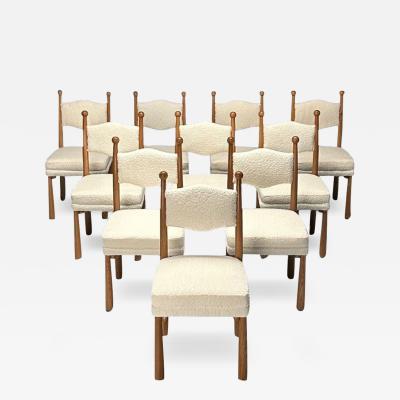 Jean Roy re Royere Style French Mid Century Modern Contemporary Dining Chairs Oak Boucle