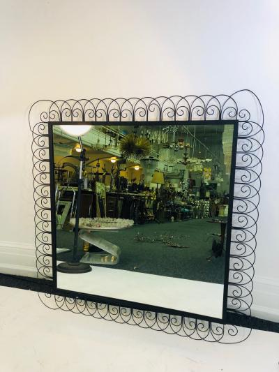 Jean Roy re Unusual Midcentury Royer Style Iron Mirror