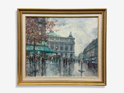 Jean Salabet Impressionism Paris Street Scene Oil on Canvas France 1954