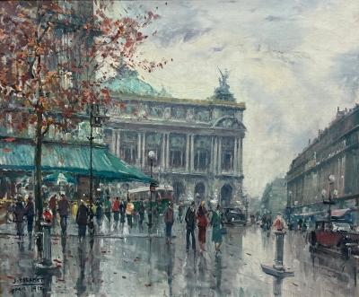 Jean Salabet Impressionism Paris Street Scene Oil on Canvas France 1954