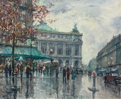 Jean Salabet Impressionism Paris Street Scene Oil on Canvas France 1954