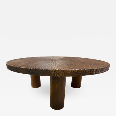 Jean Touret Brutalist rarest carved a la gouge snake effect oak large tripod coffee table