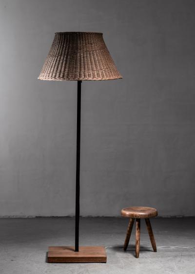 Jean Touret Jean Touret Iron and Wicker Floor Lamp for Marolles France 1950s