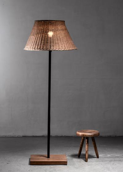 Jean Touret Jean Touret Iron and Wicker Floor Lamp for Marolles France 1950s
