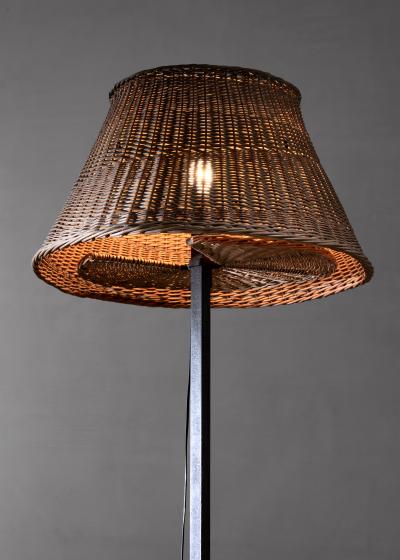 Jean Touret Jean Touret Iron and Wicker Floor Lamp for Marolles France 1950s