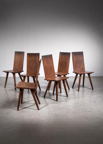 Jean Touret Jean Touret Set of Six Oak Dining Chairs for Marolles