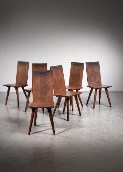Jean Touret Jean Touret Set of Six Oak Dining Chairs for Marolles