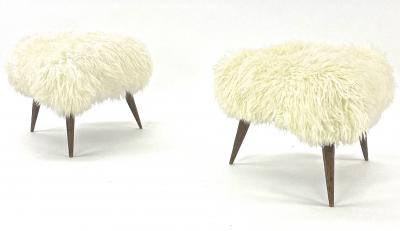 Jean Touret Jean Touret for Atelier Marolles pair of brutalist stool newly covered in fur