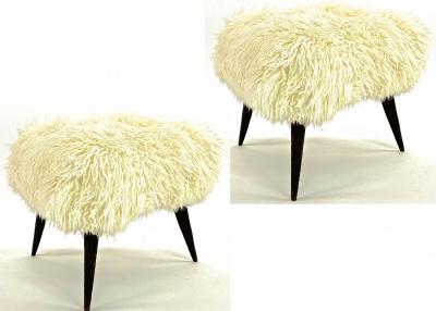 Jean Touret Jean Touret for Atelier Marolles pair of brutalist stool newly covered in fur