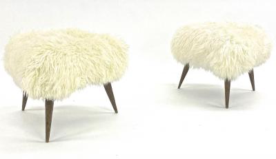 Jean Touret Jean Touret for Atelier Marolles pair of brutalist stool newly covered in fur