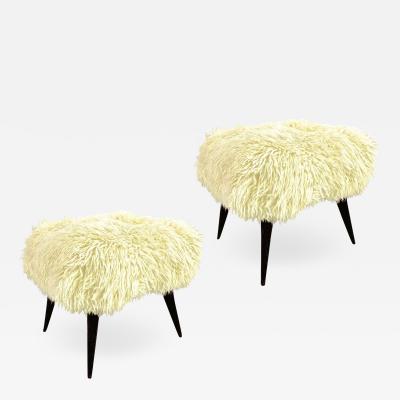 Jean Touret Jean Touret for Atelier Marolles pair of brutalist stool newly covered in fur