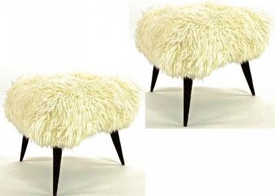 Jean Touret Jean Touret for Atelier Marolles pair of brutalist stool newly covered in fur