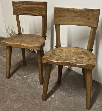 Jean Touret Jean Touret pour les Ateliers de Marolles pair of brutalist solid wood chairs