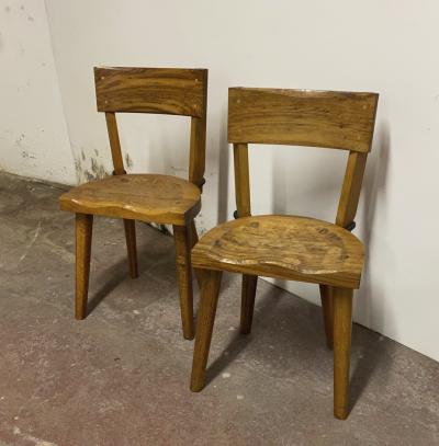 Jean Touret Jean Touret pour les Ateliers de Marolles pair of brutalist solid wood chairs
