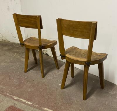 Jean Touret Jean Touret pour les Ateliers de Marolles pair of brutalist solid wood chairs