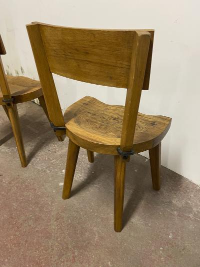 Jean Touret Jean Touret pour les Ateliers de Marolles pair of brutalist solid wood chairs