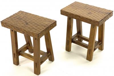 Jean Touret Jean Touret style awesome pair of brutalist stools oak carved A la gouge 