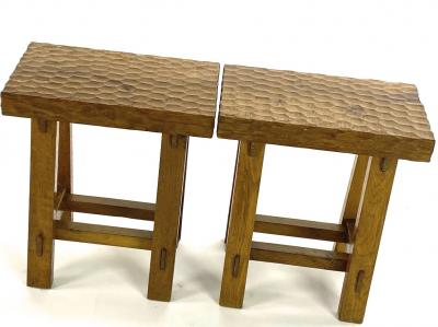 Jean Touret Jean Touret style awesome pair of brutalist stools oak carved A la gouge 