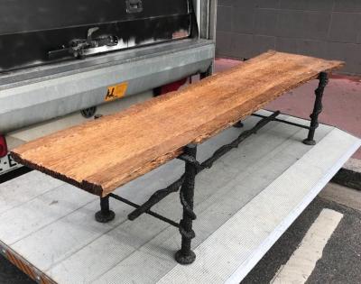 Jean Touret Jean Touret style brutalist wood and wrought iron long bench