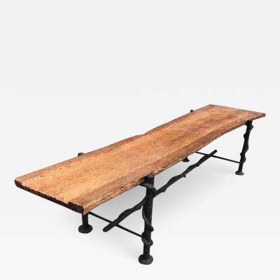 Jean Touret Jean Touret style brutalist wood and wrought iron long bench