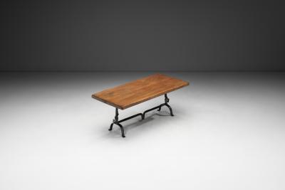 Jean Touret Oak Table with Iron Base in the manner of Jean Touret France Mid 20th Century
