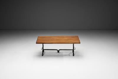 Jean Touret Oak Table with Iron Base in the manner of Jean Touret France Mid 20th Century