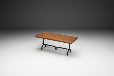 Jean Touret Oak Table with Iron Base in the manner of Jean Touret France Mid 20th Century