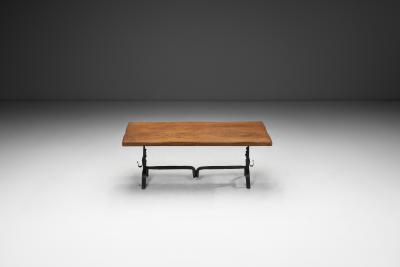 Jean Touret Oak Table with Iron Base in the manner of Jean Touret France Mid 20th Century
