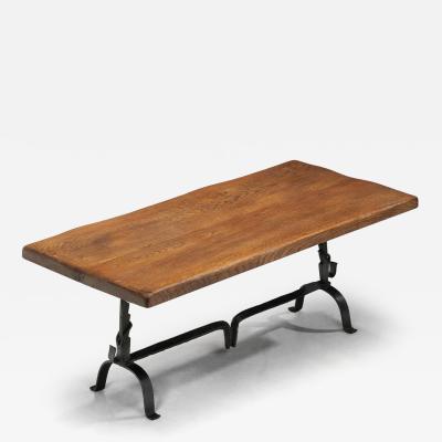 Jean Touret Oak Table with Iron Base in the manner of Jean Touret France Mid 20th Century