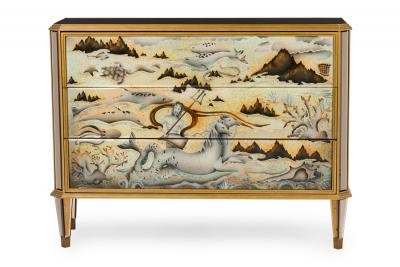 Jean de Merry Pair of Jean De Merry French Poseidon and Diana Hand Painted Commodes