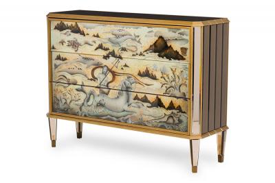 Jean de Merry Pair of Jean De Merry French Poseidon and Diana Hand Painted Commodes