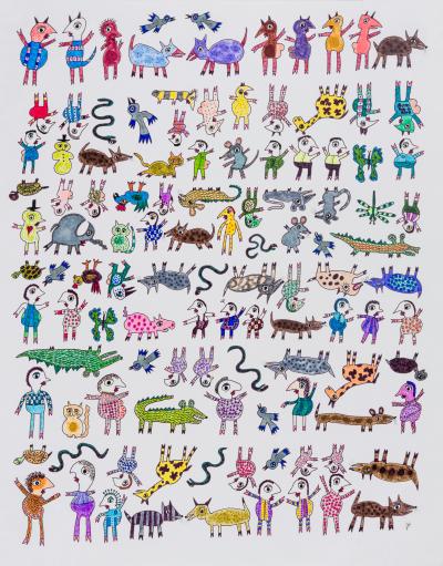 Jeanne Brousseau Untitled Multiple Figures and Animals in Rows 