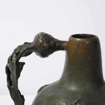 Jeanne Jozon Art Nouveau Bronze Flagon Maiden Enveloped in Milk Thistle signed Jeanne Jozon