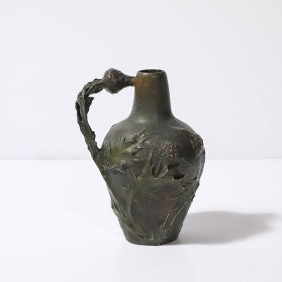 Jeanne Jozon Art Nouveau Bronze Flagon Maiden Enveloped in Milk Thistle signed Jeanne Jozon
