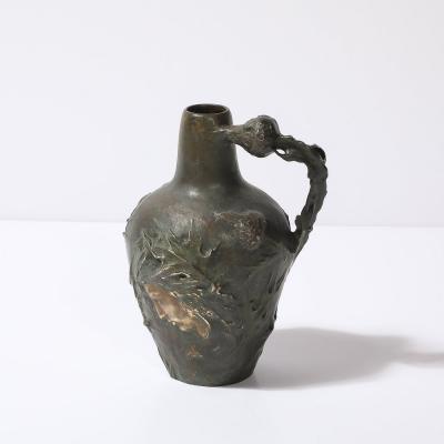 Jeanne Jozon Art Nouveau Bronze Flagon Maiden Enveloped in Milk Thistle signed Jeanne Jozon