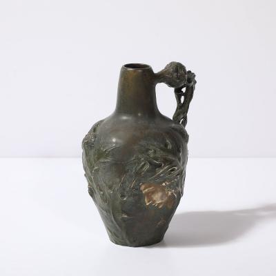Jeanne Jozon Art Nouveau Bronze Flagon Maiden Enveloped in Milk Thistle signed Jeanne Jozon
