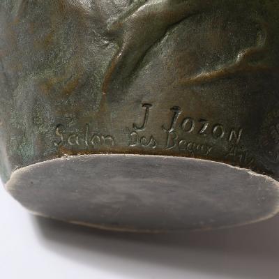 Jeanne Jozon Art Nouveau Bronze Flagon Maiden Enveloped in Milk Thistle signed Jeanne Jozon