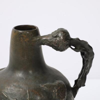 Jeanne Jozon Art Nouveau Bronze Flagon Maiden Enveloped in Milk Thistle signed Jeanne Jozon