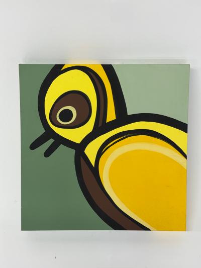 Jeff Kapfer Yellow Finch Cartoonish Bird Profile Signed 2007 24 x 24 Painting