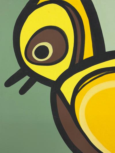 Jeff Kapfer Yellow Finch Cartoonish Bird Profile Signed 2007 24 x 24 Painting
