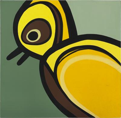 Jeff Kapfer Yellow Finch Cartoonish Bird Profile Signed 2007 24 x 24 Painting