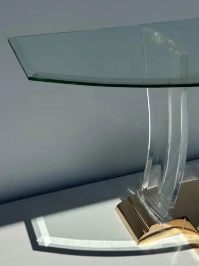 Jeffrey Bigelow Brass and Lucite Console Table Attributed to Jeffrey Bigelow