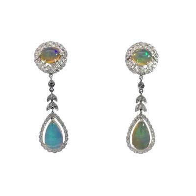 Jelly Opal Diamond Drop Earrings 18K