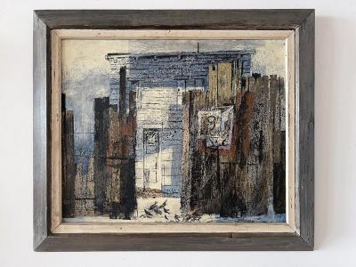 Jenne Magafan Back Fence with Birds Mid Century Early Street Art WPA Artist