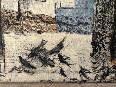 Jenne Magafan Back Fence with Birds Mid Century Early Street Art WPA Artist